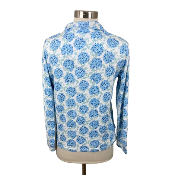 Erica Wilson Nantucket Hydrangea Floral Blue Pajama Top Size XS Coastal - Picture 3 of 4